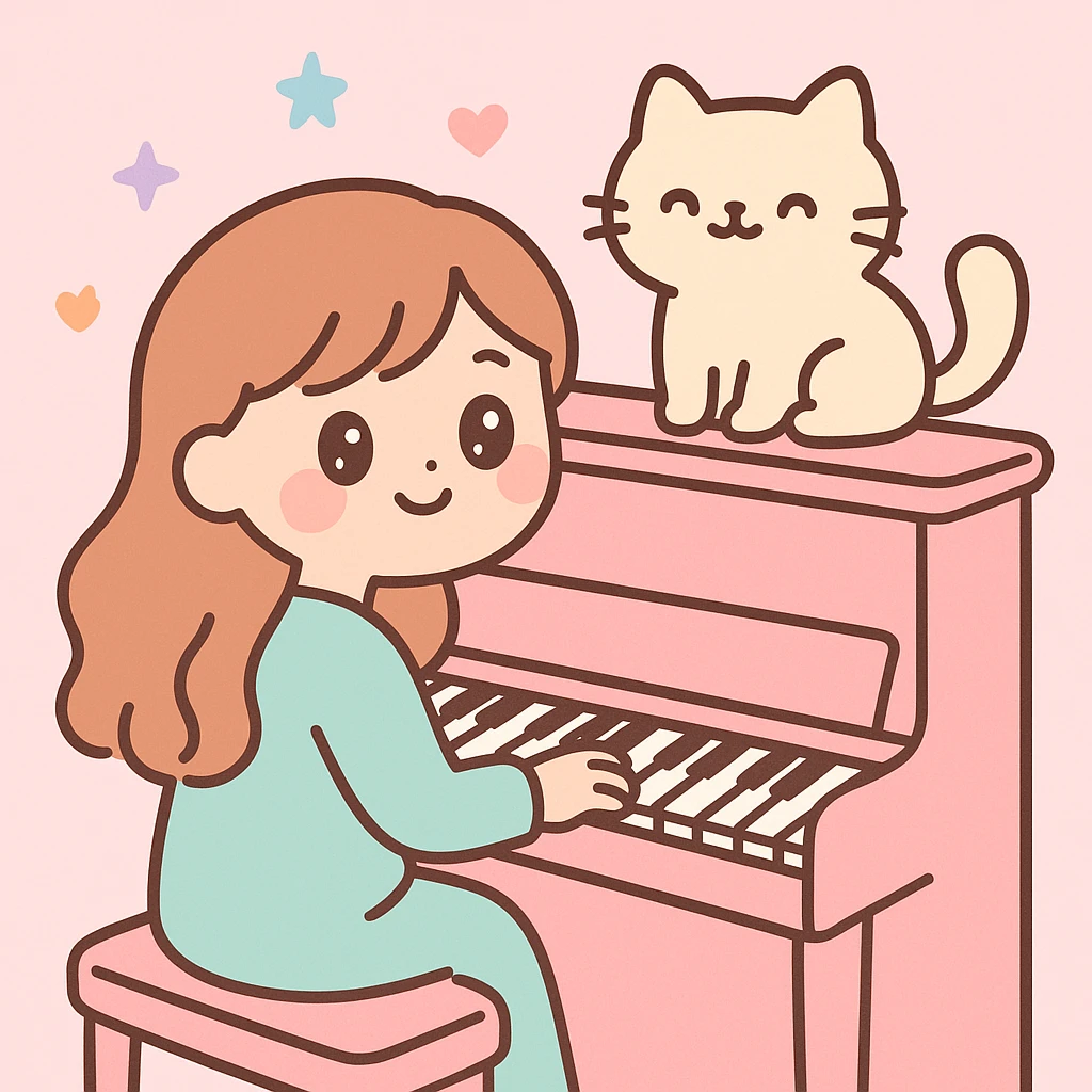 woman playing piano while her cat sits on top of the piano emoji