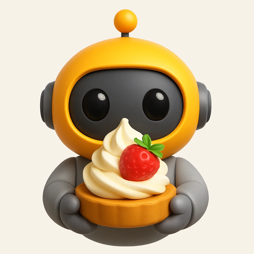 The cute robot is holding dessert in its hands, 3d emoji emoji