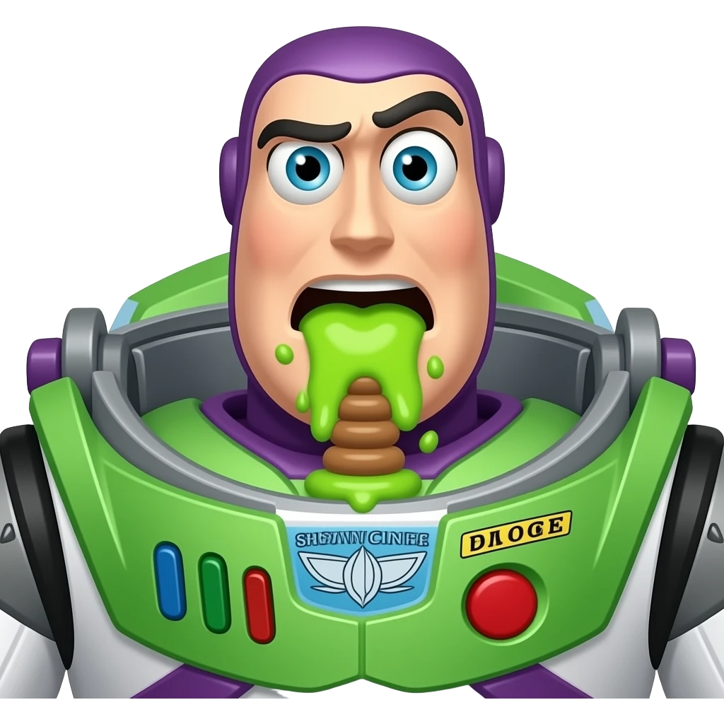 outbreak of vomiting and diarrhea; vomiting is neon green; loose stools are light brown Buzz Lightyear emoji