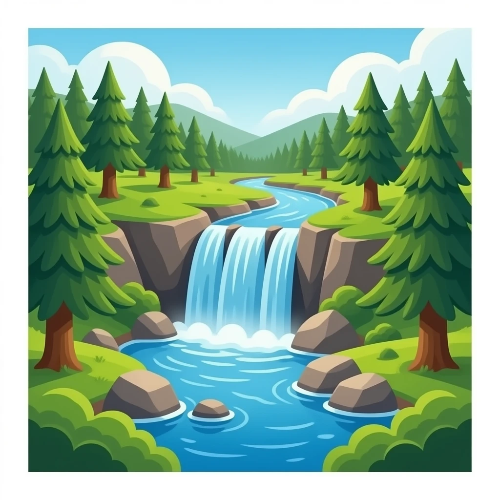 rio y cascada en bosque postal emoji