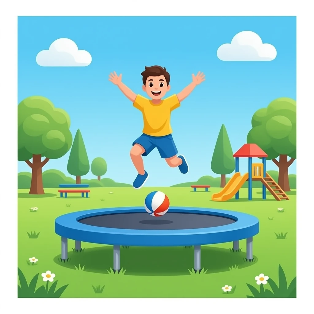 Ohne Kugel Trampolin mit Springer auf Spielplatz-Wiese emoji
