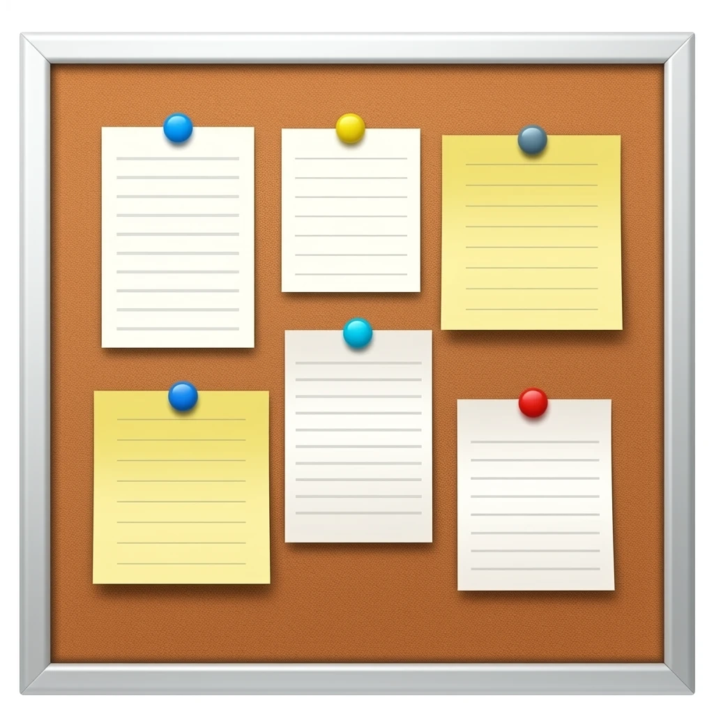 message board with posted notes. remove clip at the top emoji
