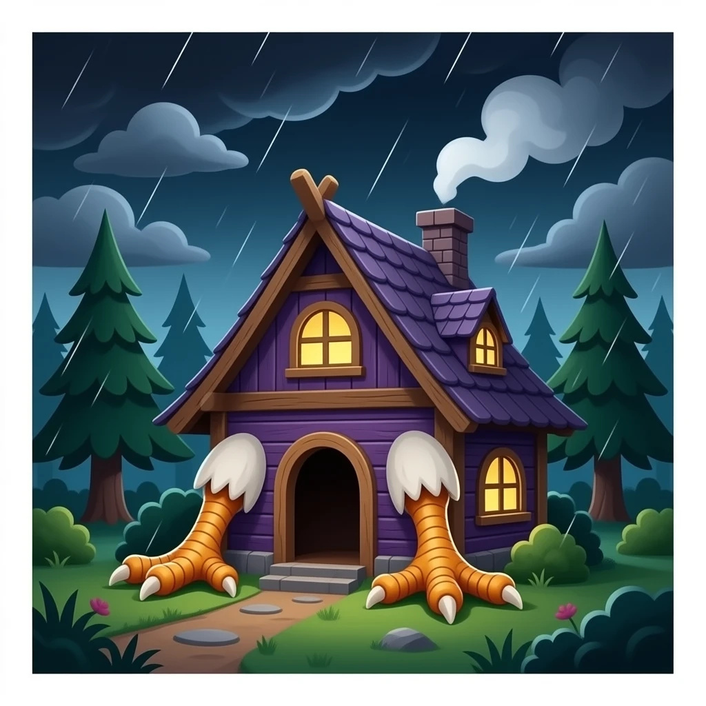 an ominous house with chicken legs. babayaga emoji