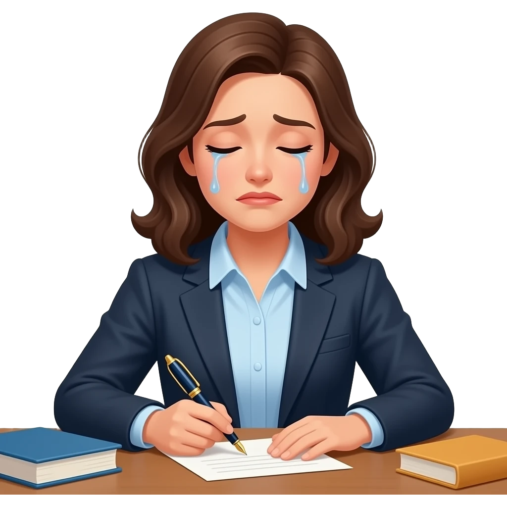 Женщина пишет письмо и плачет emoji