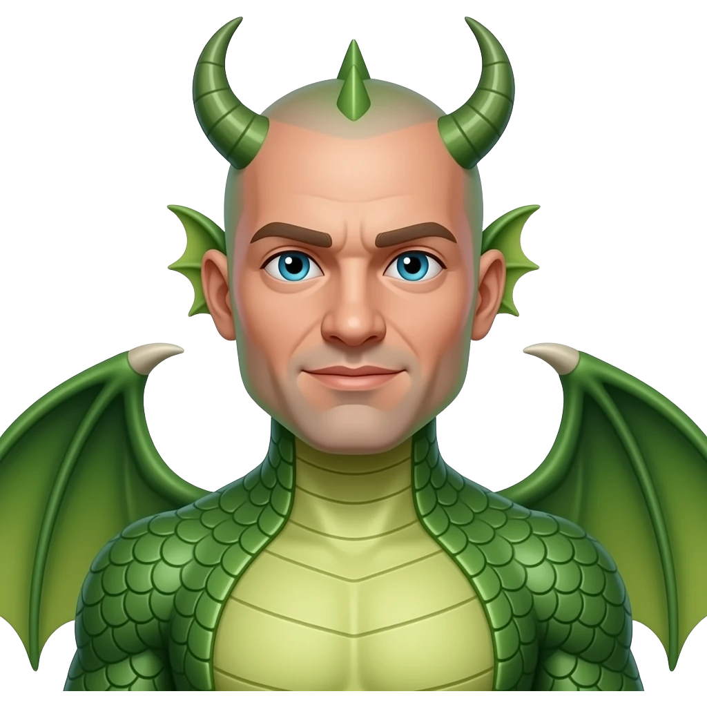 bald dragon man with green dragon scales and horns emoji