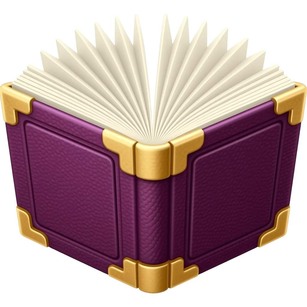open purple book with gold corners on exterior, pages on top emoji