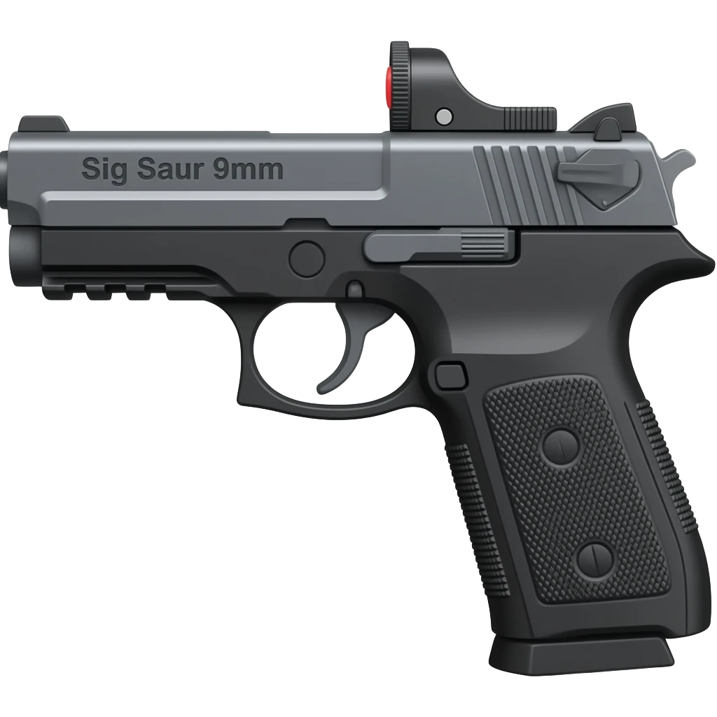 Make the sig saur 9mm pistol and add the name "Sig Saur 9mm" on the barrel . Make the name darker.   Make a red dot sig saur ROMEO-RS COMPACT ROSE sight on the gun. emoji