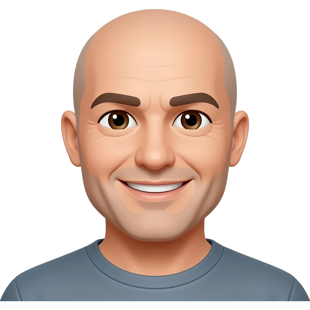 Senhor careca sorridente olhos castanhos emoji
