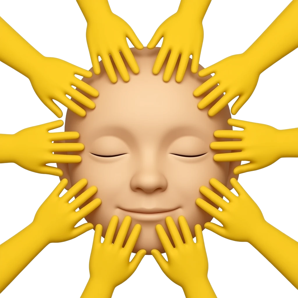 multiple yellow hands touching the same face emoji