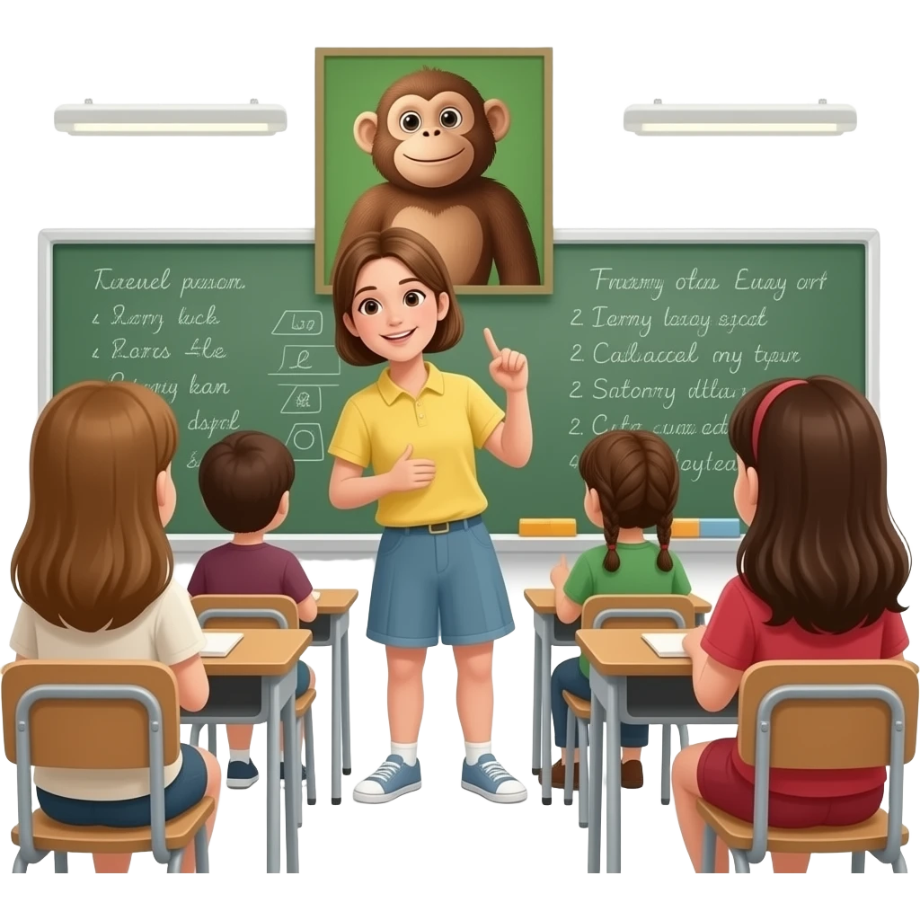 Сыныптағы қыздар маймылға арналғанын көрсет emoji