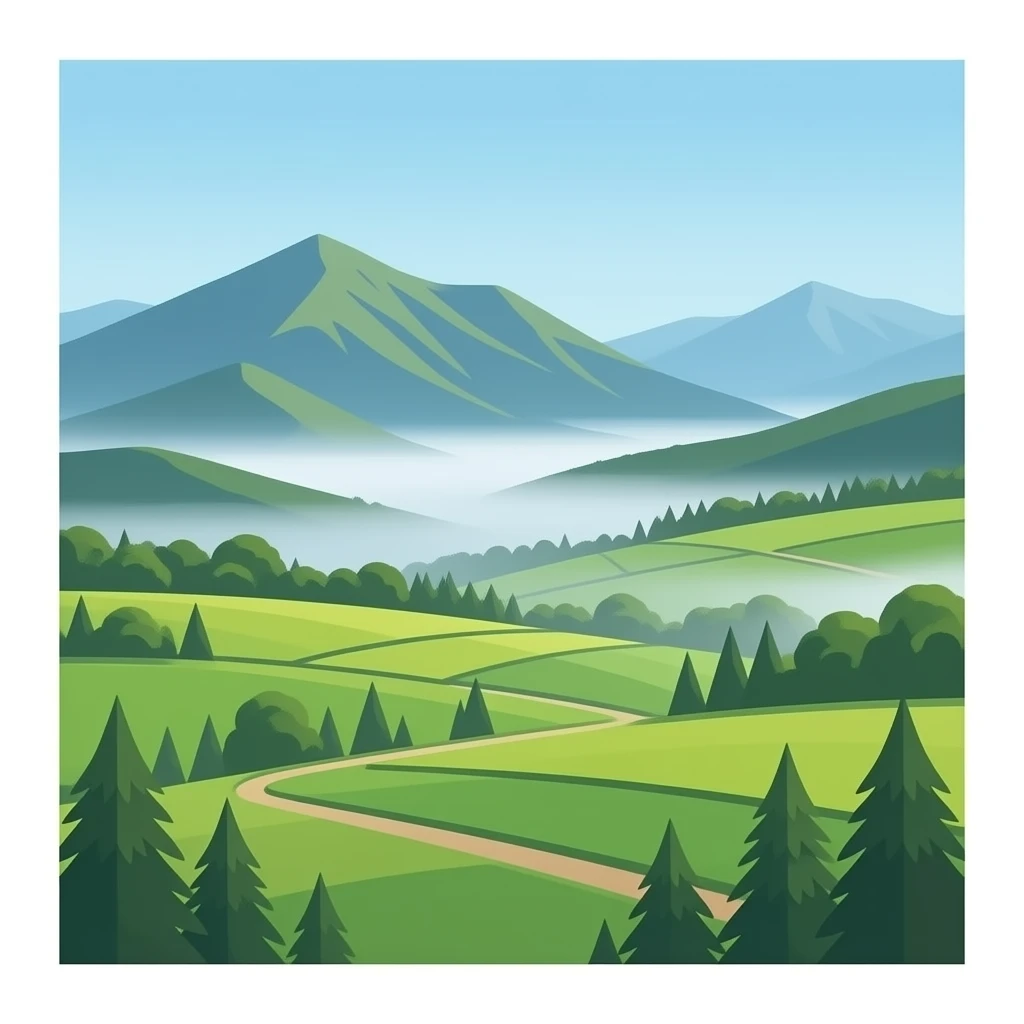 montañas con neblina y sembradios verdes emoji