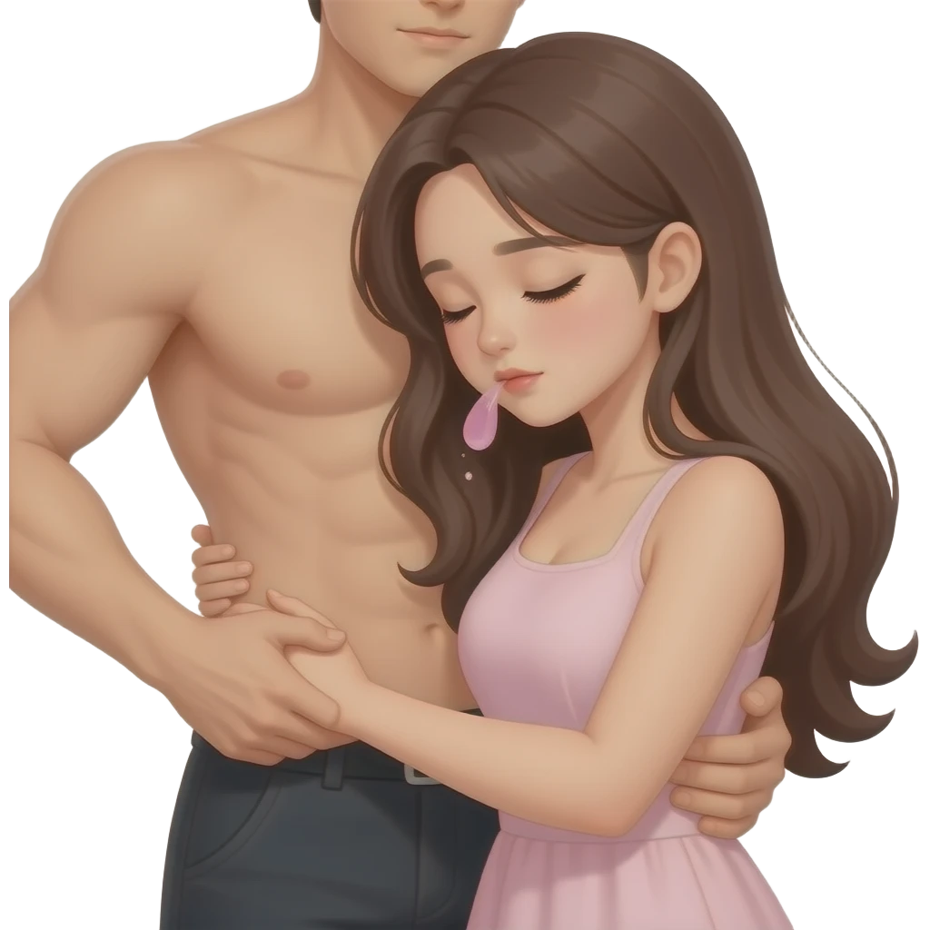 알몸의 여자,여자가 고개를 숙여 남자의 허리 춤에 있는 남자의 가지를 빨고있다 emoji