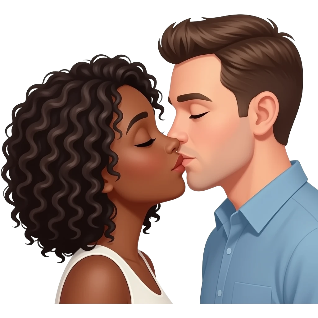 Quiero un avatar de Dos pareja besandose la chica es morena con cabello rizado, y hombre su piel es  blanca emoji