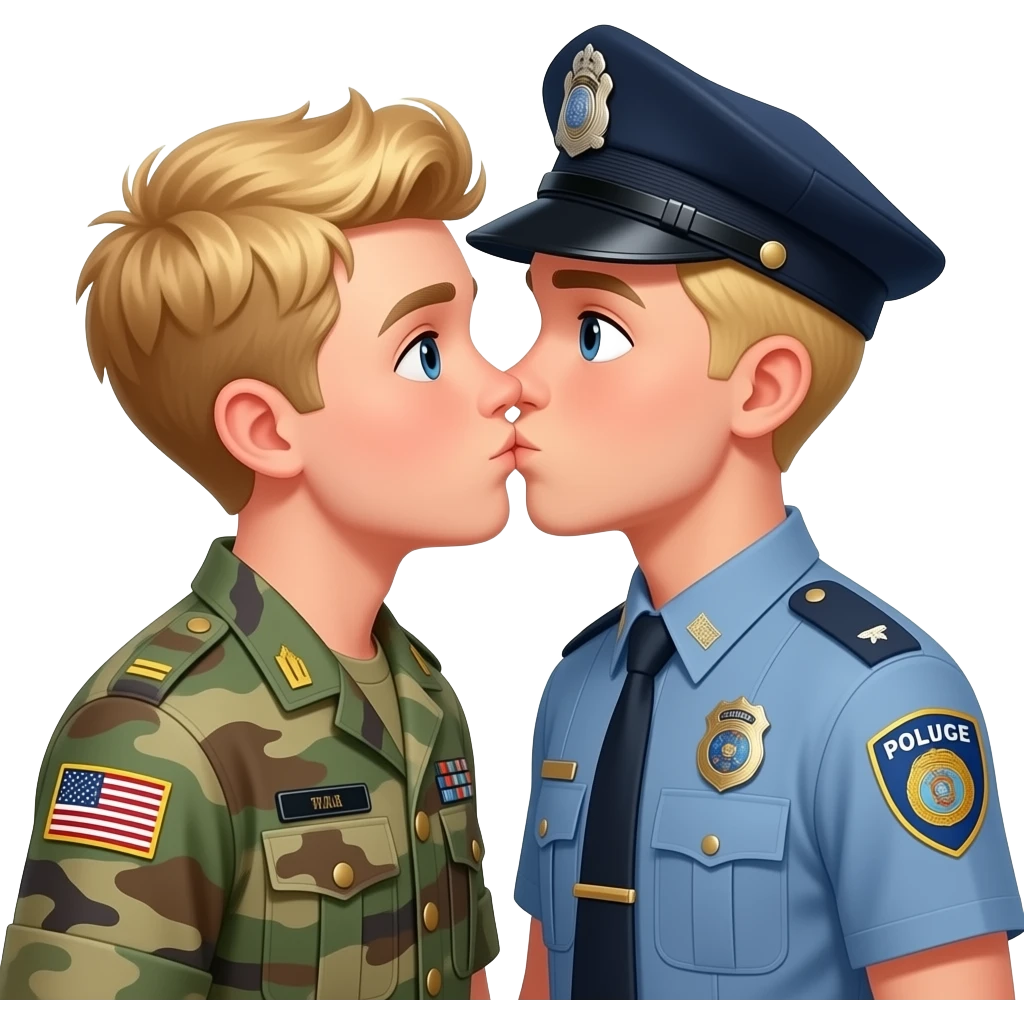 boy blonde army kisses boy blonde police emoji