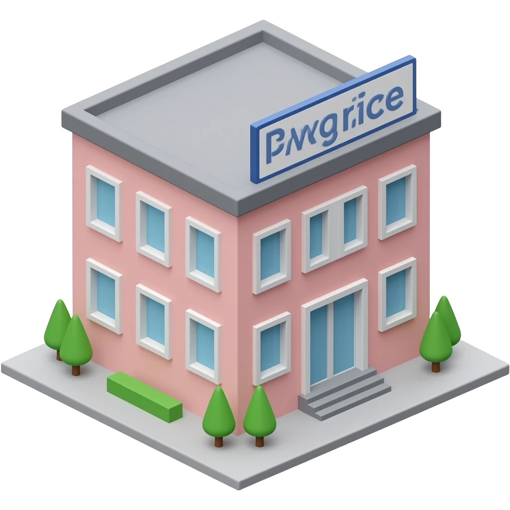 light pink building with main office sign without background 3d view emoji