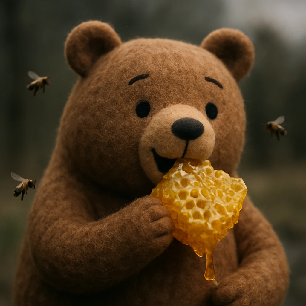 bear eating honeycomb with bees flying around emoji