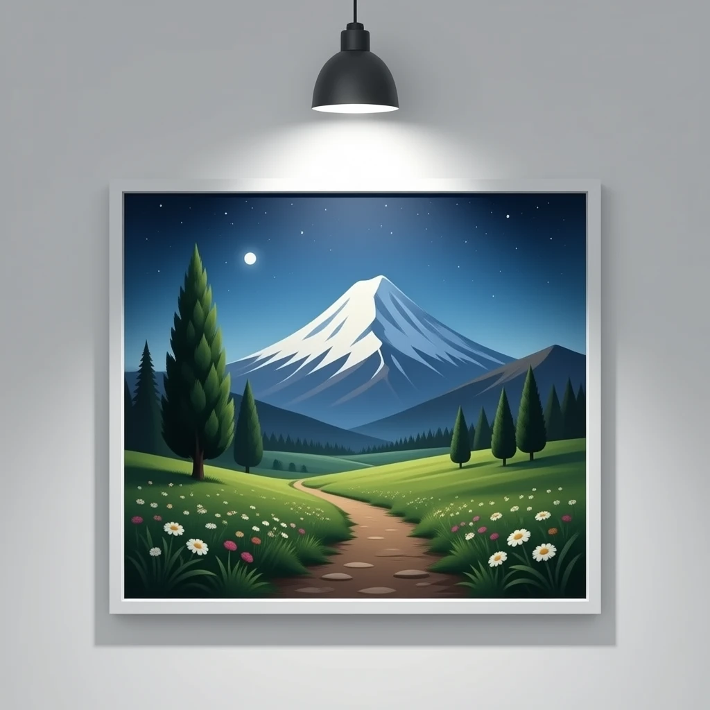 A dramatic wall display with a spotlight shining on a painting emoji ...
