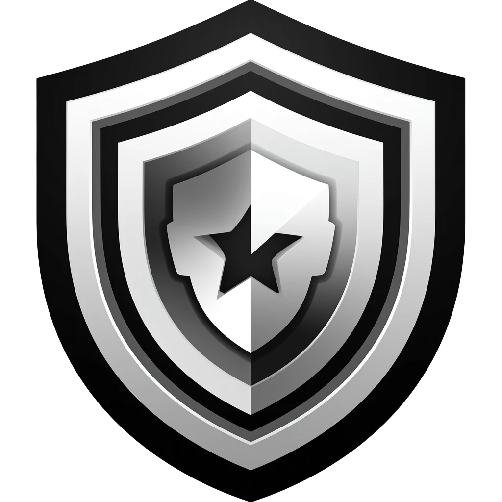 Minimalist black and white corporate logo, shield-shaped icon, embodies safety, stability and trust. Modern geometric lines, minimalist business style, symmetrical layout, high recognition, pure vector design, no gradient, no complex patterns, suitable for enterprise brand official logo. emoji