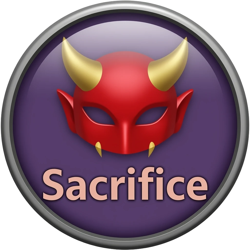 Red and purple Devil token with the word Sacrifice below it emoji