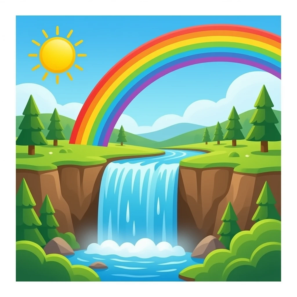 Waterfall with rainbow emoji
