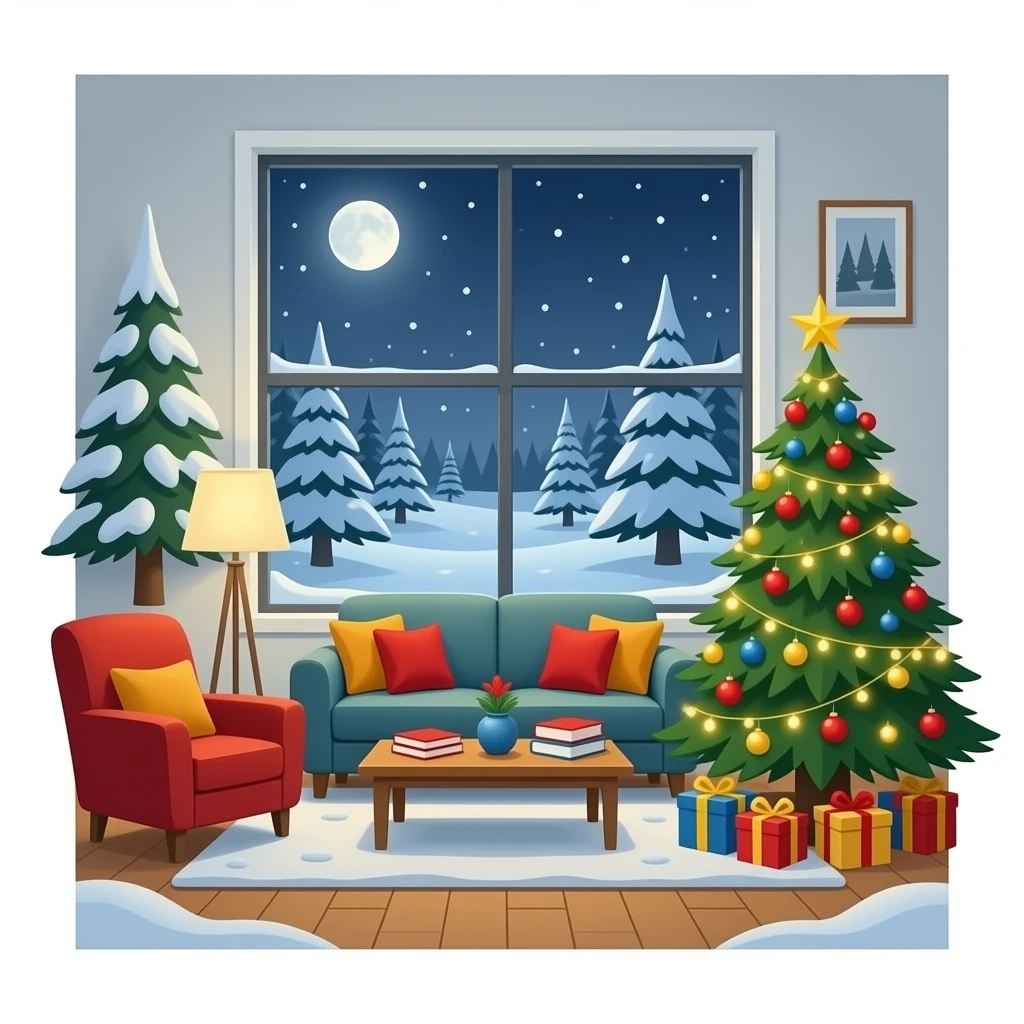 nice Christmas lounge area without books emoji