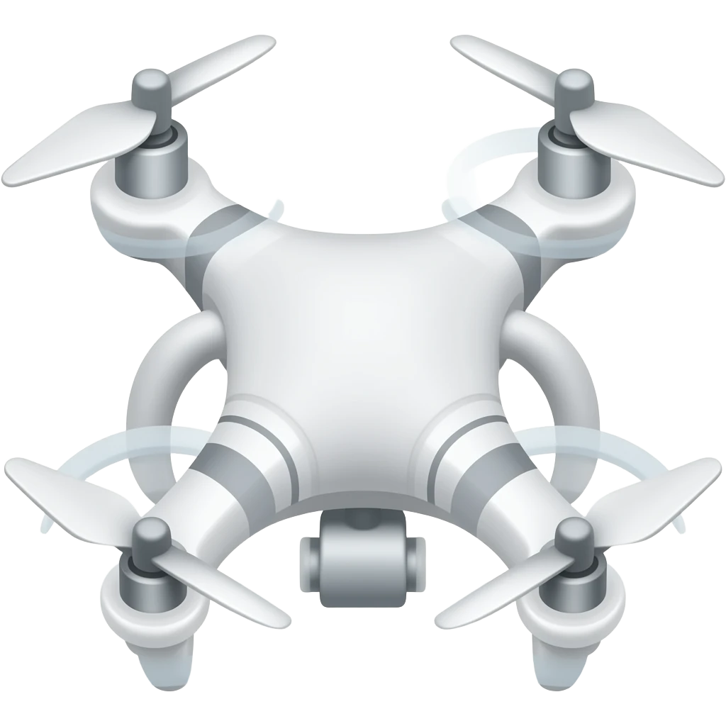white quadcopter drone with no logos, brands, or words of any kind that is legible even at 18x18 pixel size and visually distinctive from all other emoji published in Unicode emoji