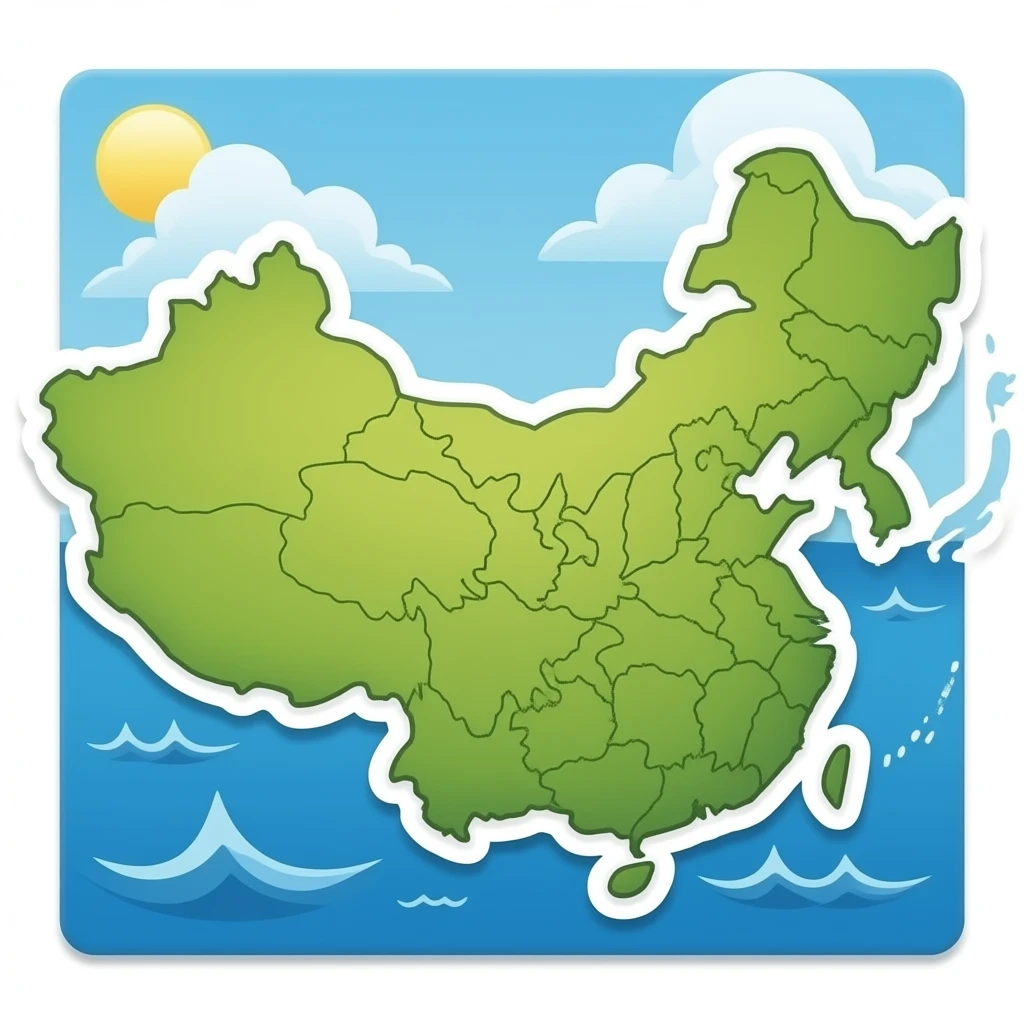 China map with oceans emoji