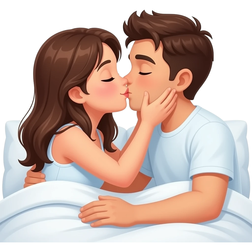 Девушка страстно целует парня в кровате emoji