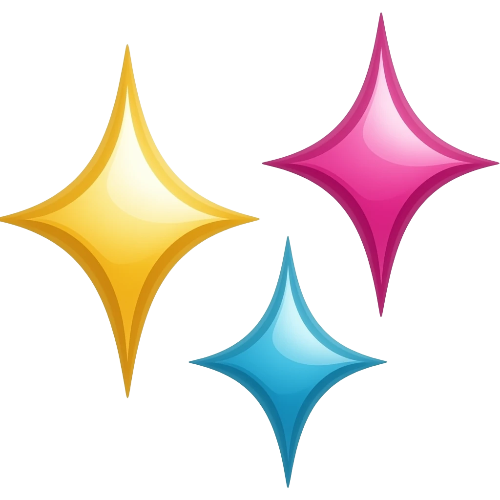 three sparkles yellow pink blue emoji