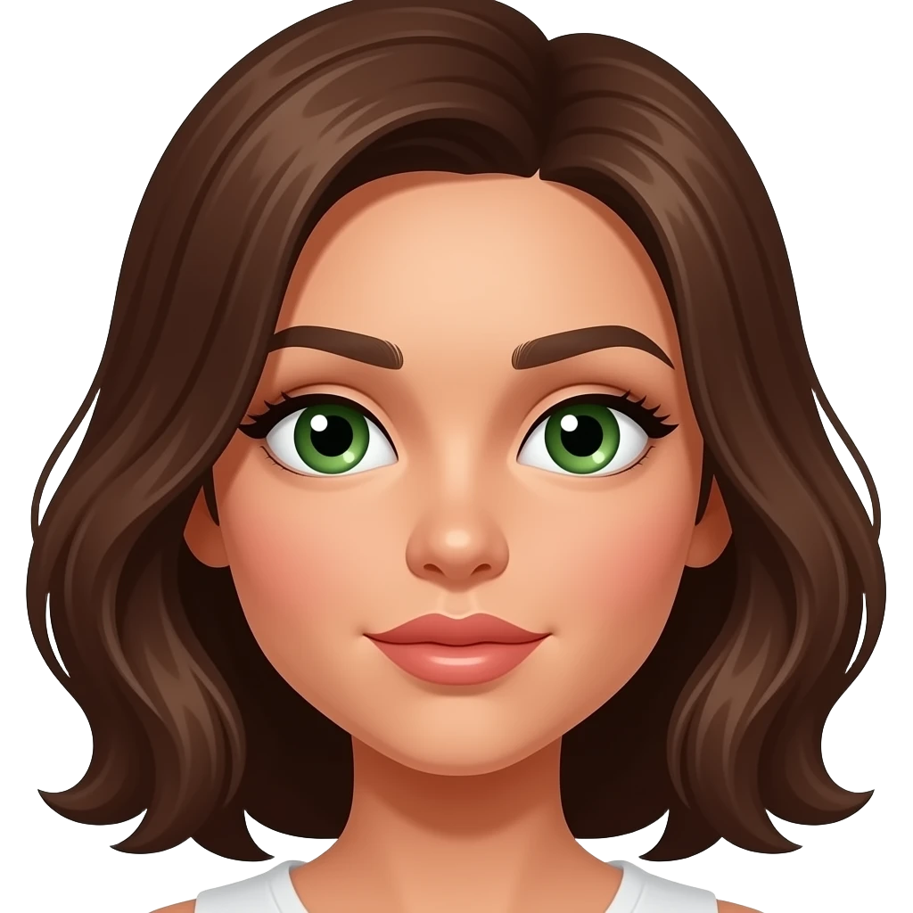 brown haired tan girl with green eyes and big lips small button nose emoji
