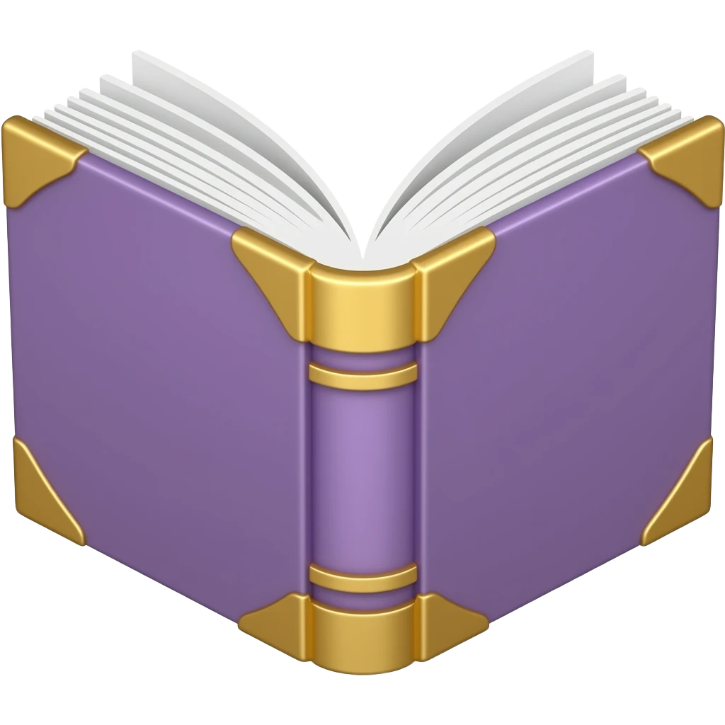 open purple book with gold corners on exterior, pages facing forward emoji