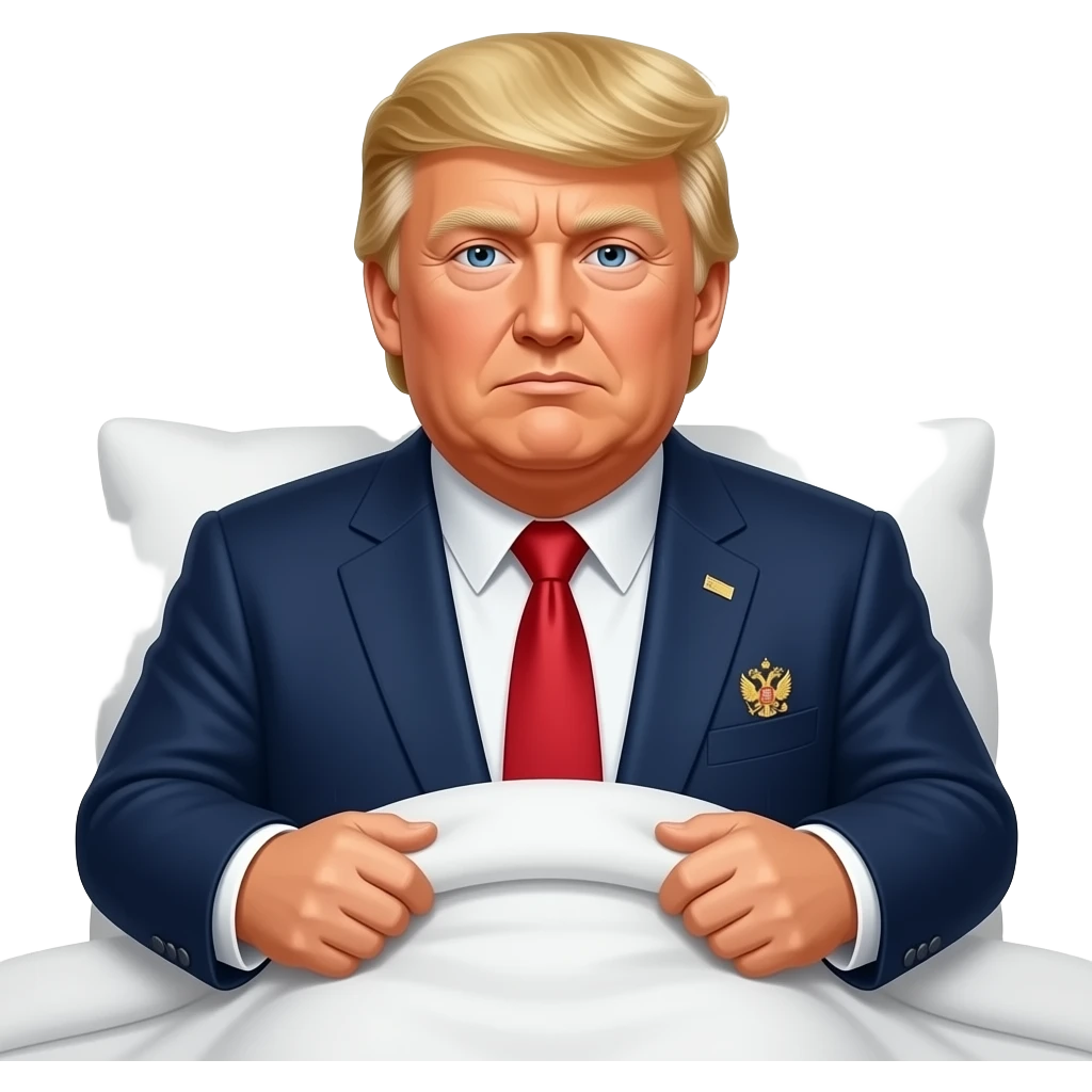 a russian peasant Trump in national suit waking up in his house emoji