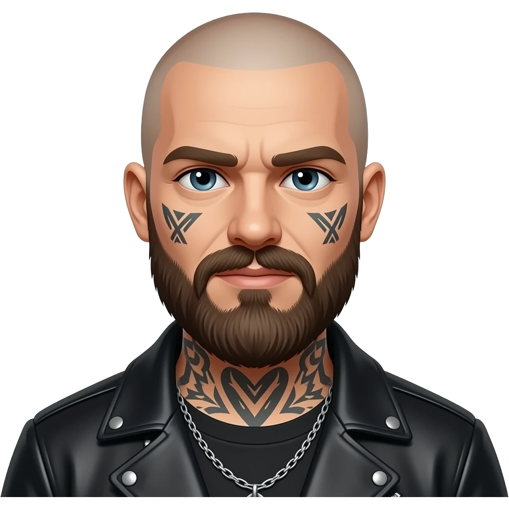Biker bald with beard and facial tattoos emoji