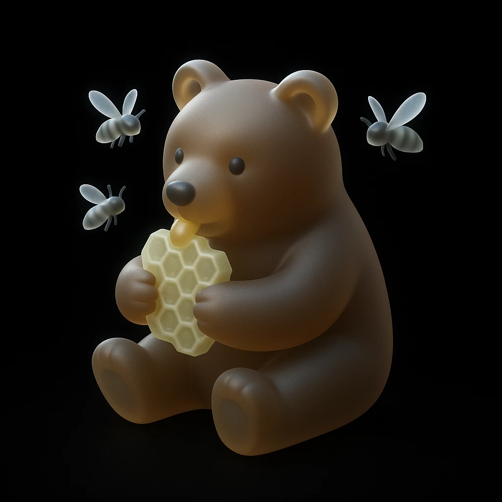 bear eating honeycomb with bees flying around emoji