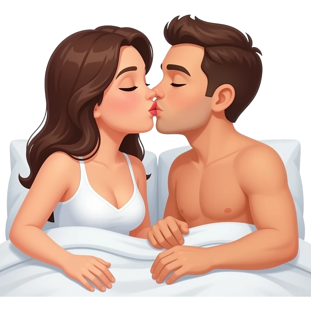 wife cuckold beside two men in bed and kissing each other emoji