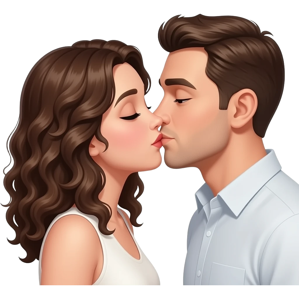 Quiero un avatar de Dos pareja besandose la chica es morena con cabello rizado, y hombre su piel es  blanca emoji
