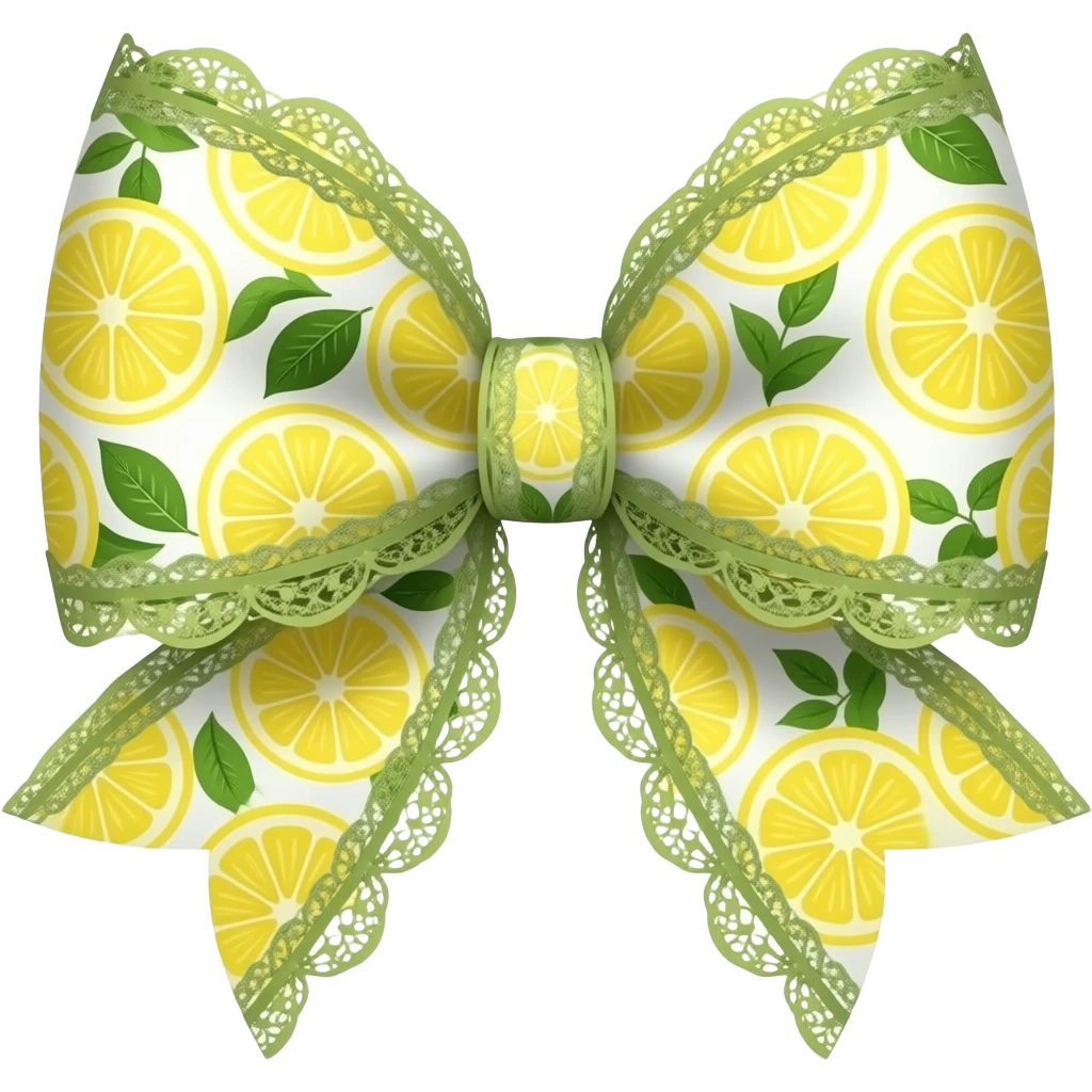 yellow and green with lemon rococo style pattern on bow lace coquette bow emoji