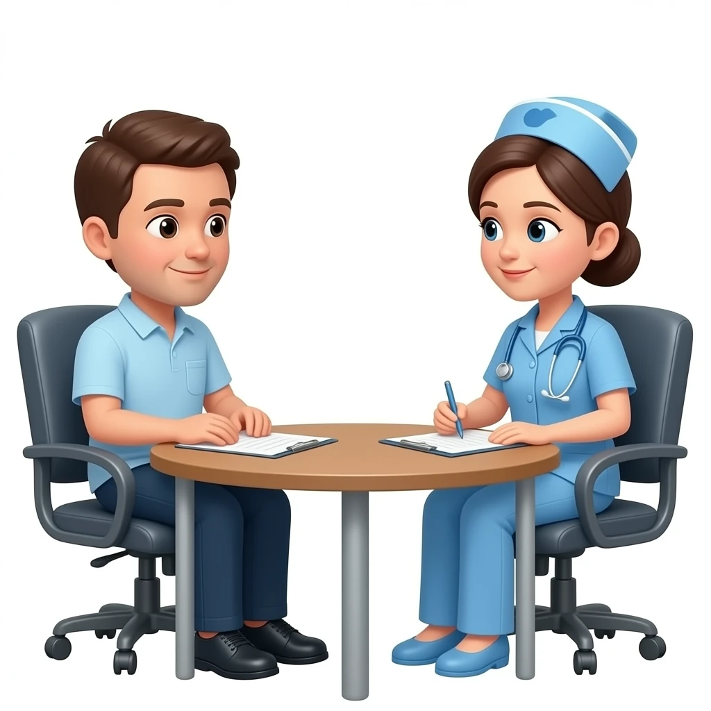 consulta de paciente con enfermera mesa consulta estilo apple emoji