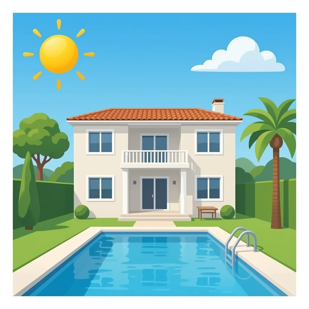 pool villa, single story, building only without sky and background, looking forward emoji