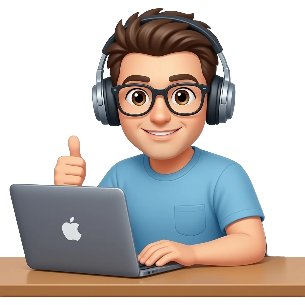 a developer that coding something on macbook, thumb up emoji