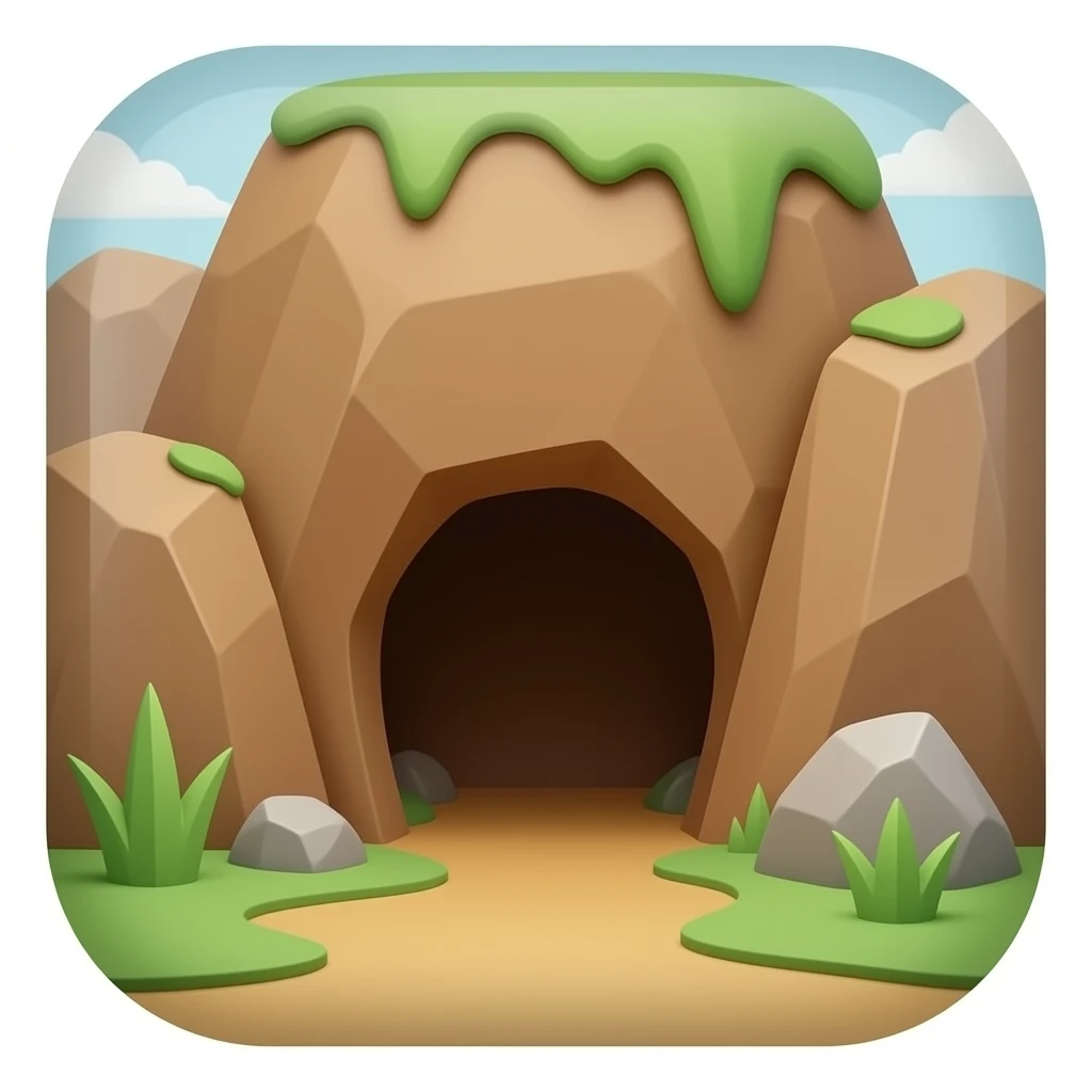 Stylized 3D icon of a cave entrancer, clean rounded geometry, glossy ...