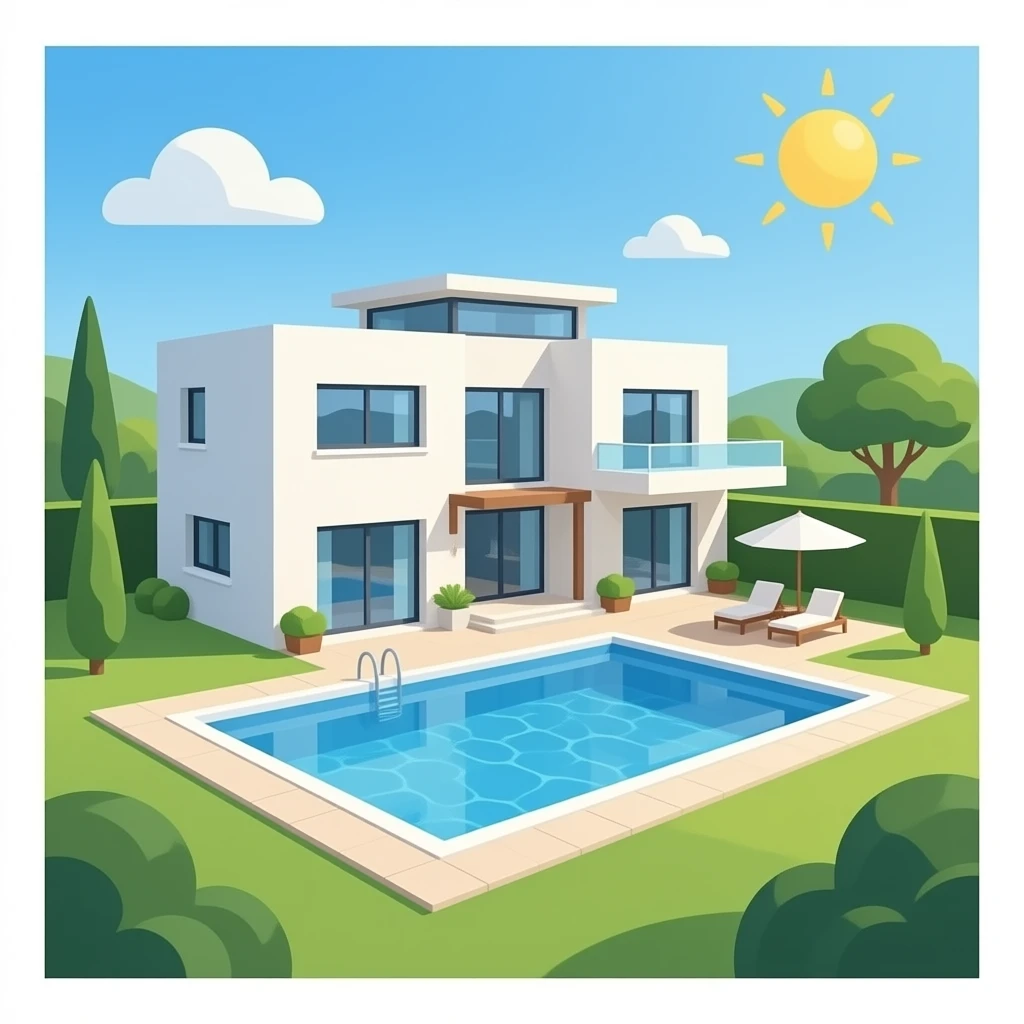 Modern giga villa with pool with sunlight emoji
