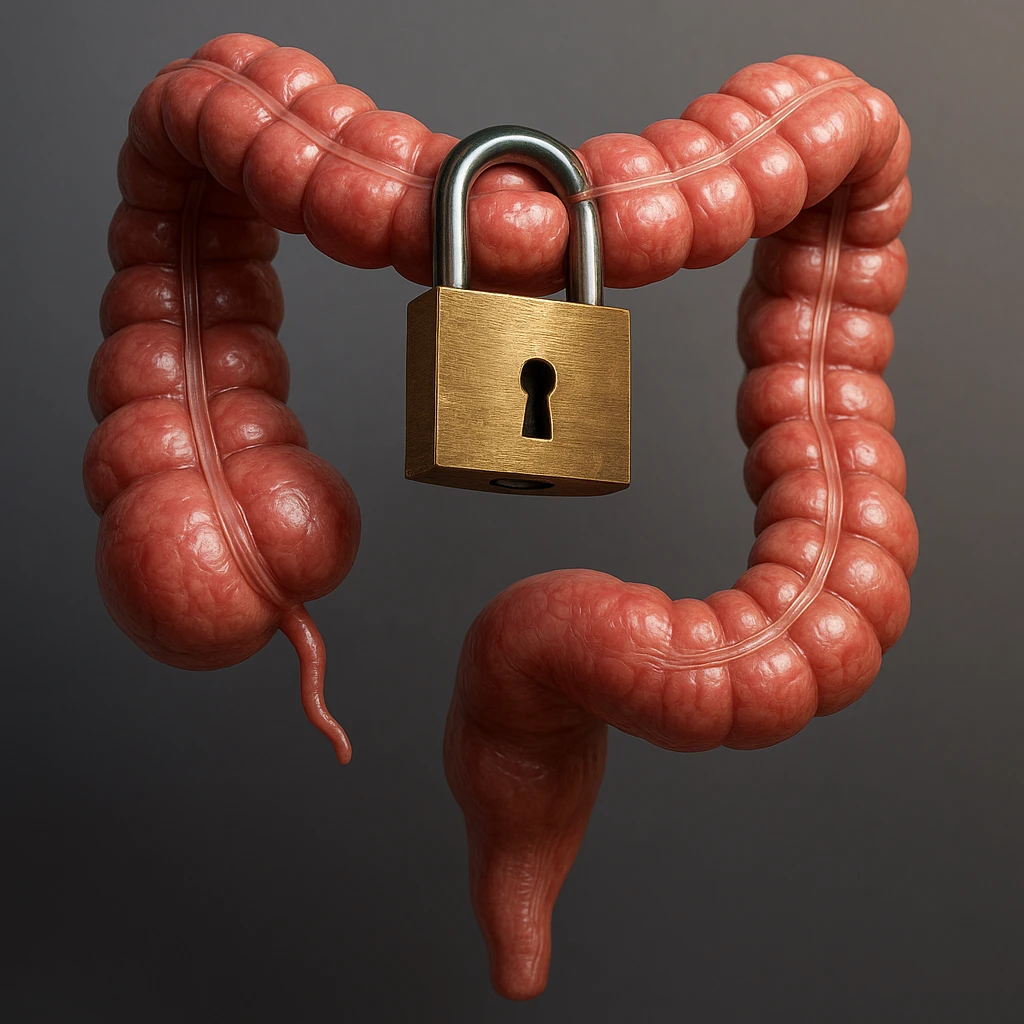 COLON UMANO CON LUCCHETTO DI BLOCCO, IPERREALISTICO 4K emoji