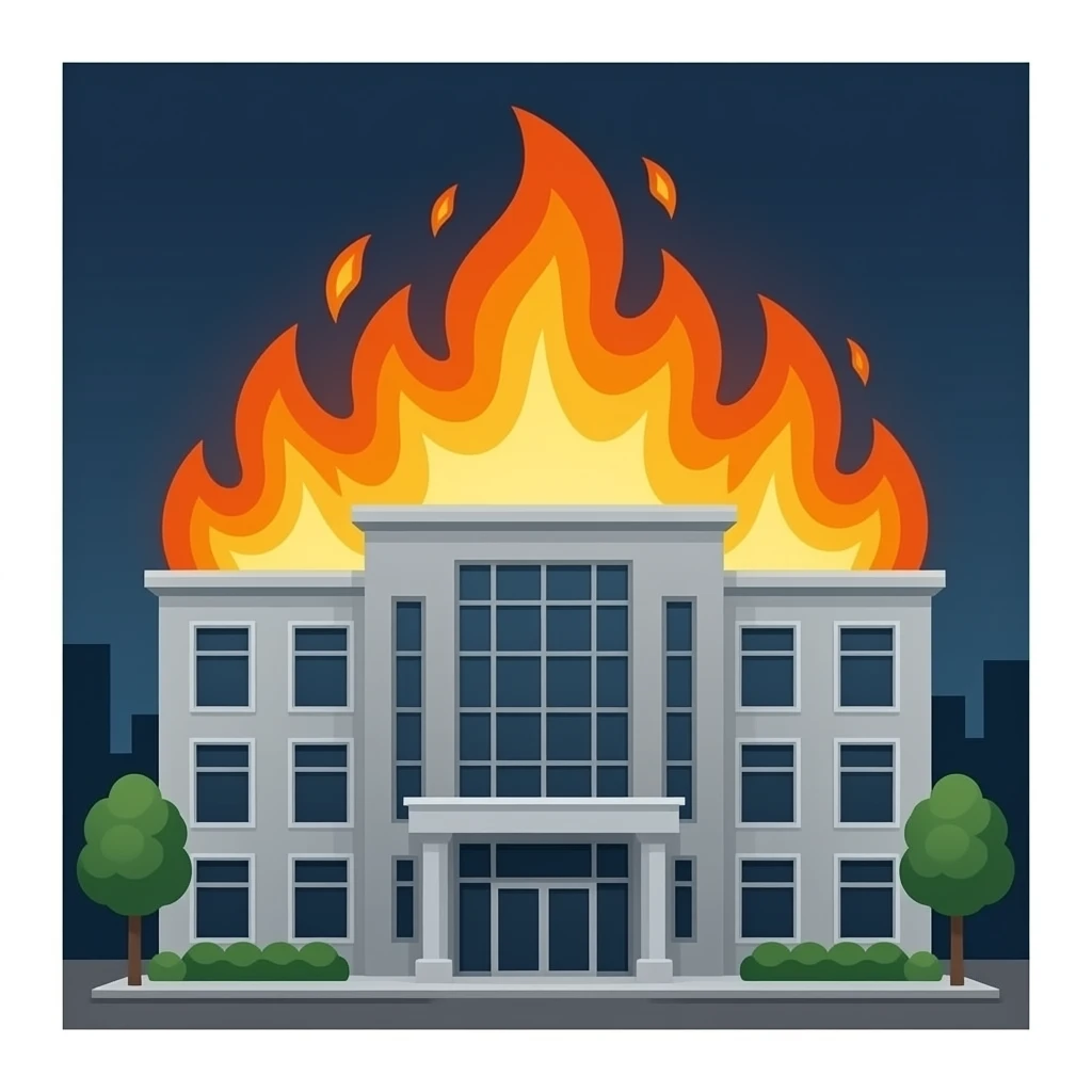 Company on fire Visible on the walls above the building No texts emoji