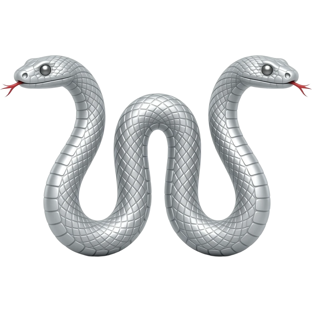 cinematic realistic - white elegant metal snake simetric formed into the letter W emoji