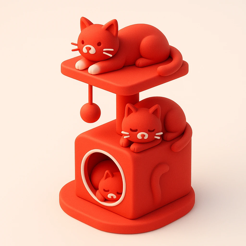 cats relaxing in a vertical playhouse emoji