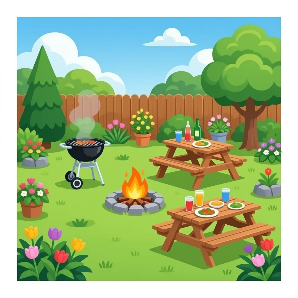 A family has a barbecue party in the yard emoji
