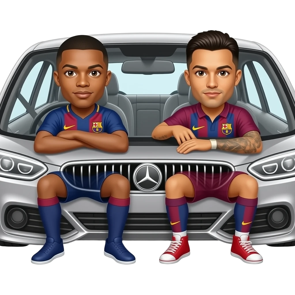 Mbappe with ronaldo and neymar in car emoji
