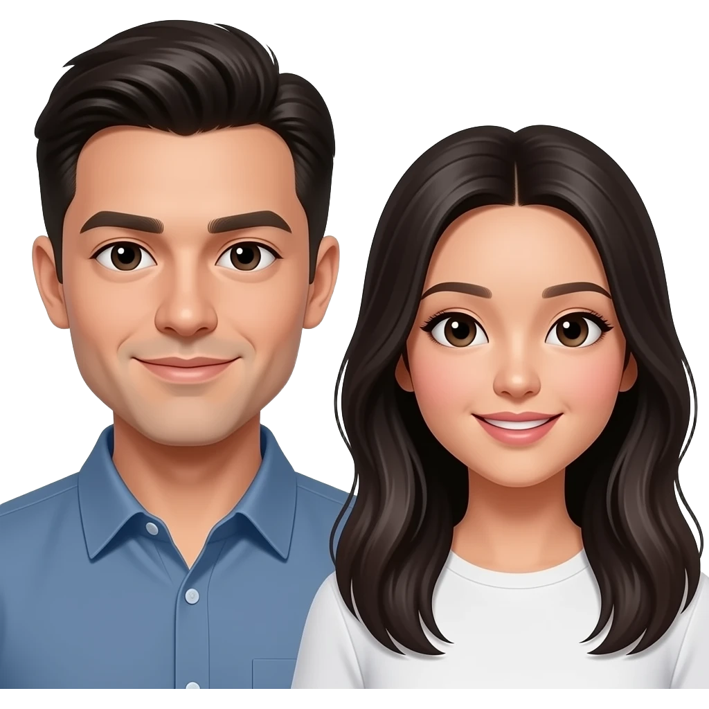 Caucasuan man asian woman long hair emoji