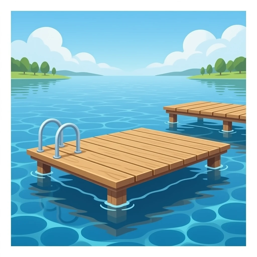 wooden Free‑floating swim platform, flat deck, anchored underwater only ...